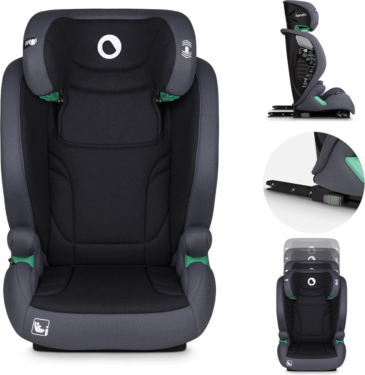 Lionelo igo i-size autostoeltje - isofix - 100-150cm - groep 2-3 - 15-36 kg - memory foam - tri-guard hoofdsteun - verstelbare rugleuning - afneembare bekleding - universele pasvorm