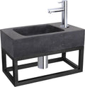 Differnz fonteinset bombai black - natuursteen - kraan recht chroom - met handdoekrek - 40 x 22 x 9 cm