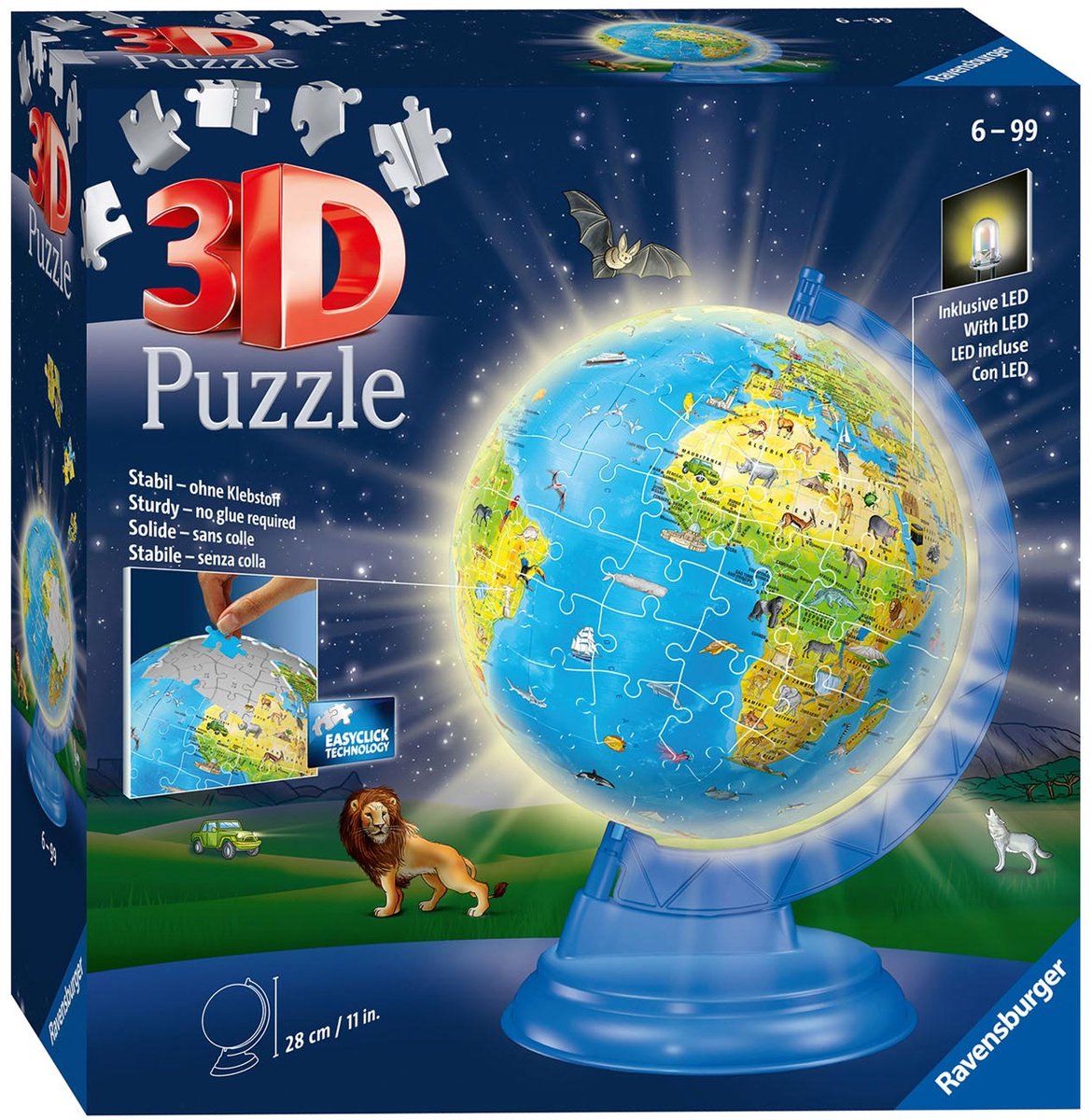 Ravensburger XXL Kinder Globus Nacht Edition Englisch 3D-Puzzle, 180 St.