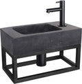 Differnz fonteinset bombai black - natuursteen - kraan recht mat zwart - met handdoekrek - 40 x 22 x 9 cm