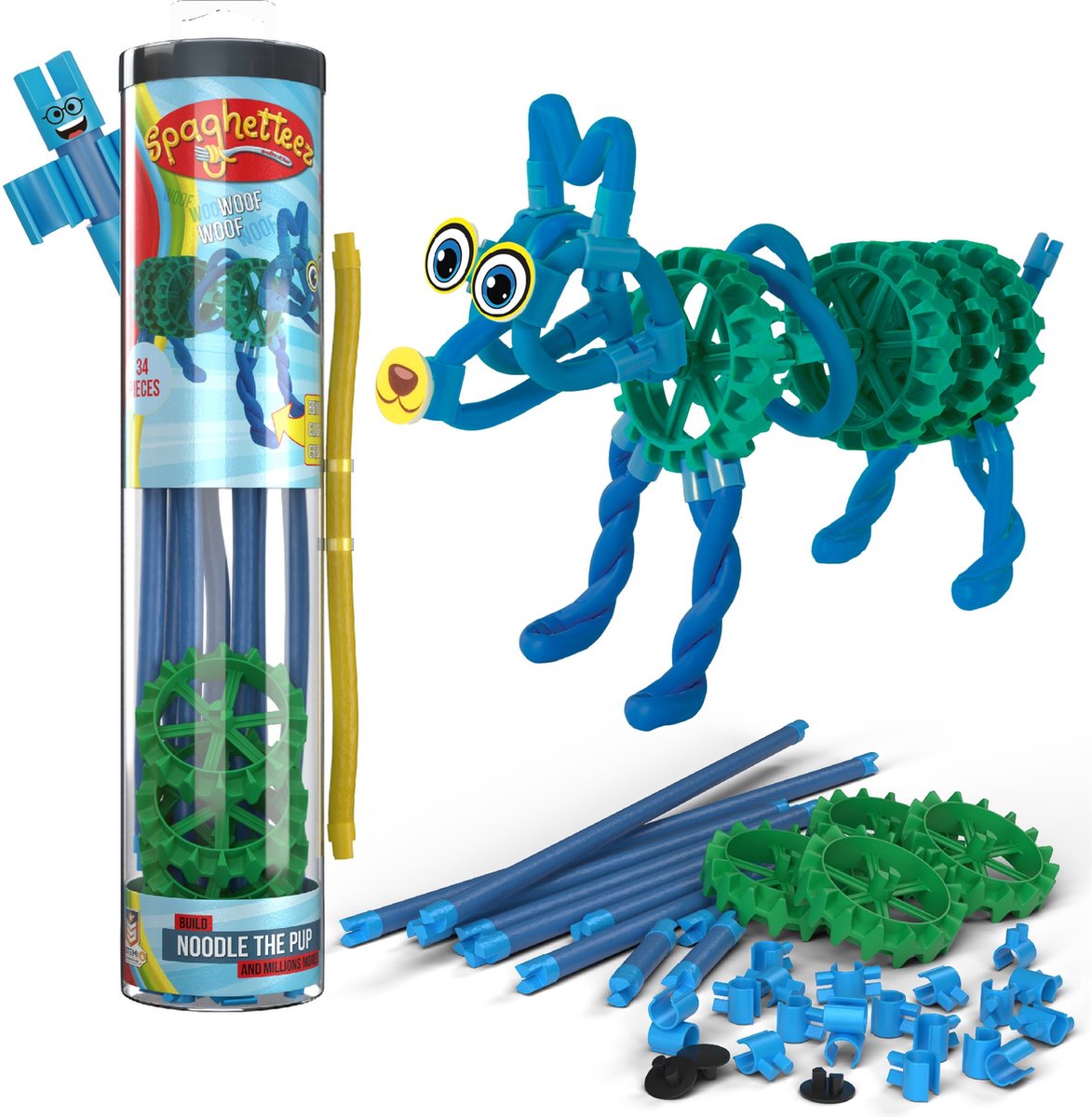 Clics Spaghettiez Nudel-Welpen-flexible Baustäbe, 34 Stück.
