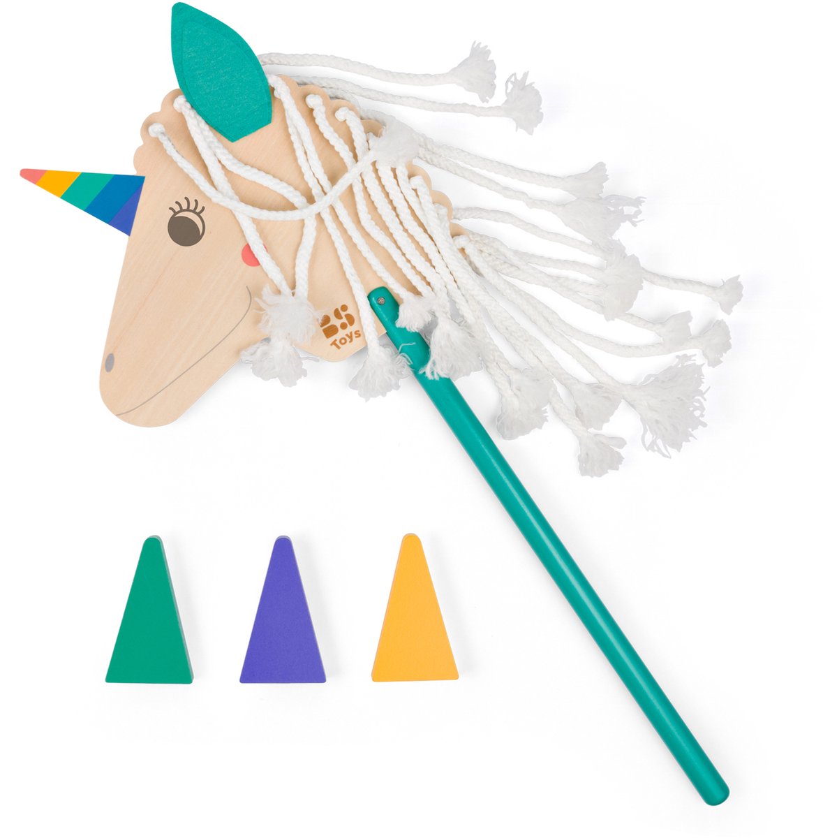 Bs toys hobby unicorn ga530 – houten stokpaard eenhoorn met 3 pionnen