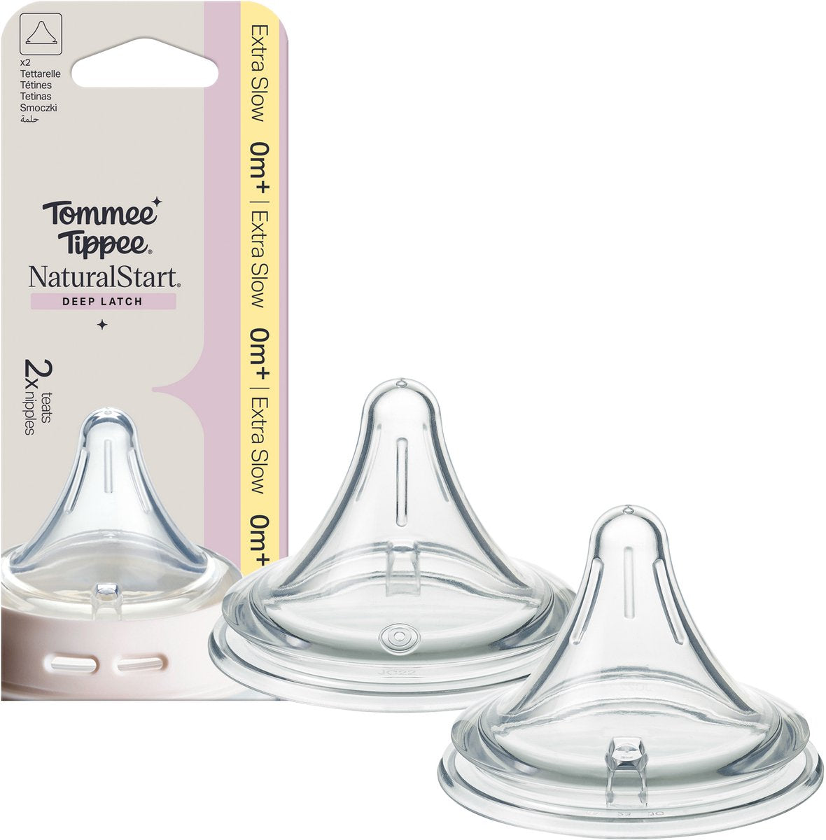 Tommee tippee natural start deep latch driehoekige spenen - set van 2 extra slow flow flesspeen - 0m+