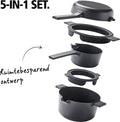 Brabantia compact all-in-one-set – stapelbare 5-delige pannenset- 22cm kookpan – 22cm koekenpan- 16cm steelpan- trendy design-stapelbaar - 100% pfas-vrij – 100% gerecycleerd - anti-aanbaklaag- aluminium- - incl. onderzetters - zwart