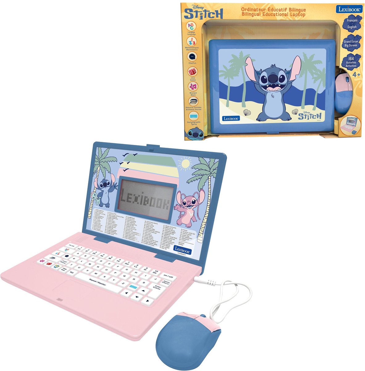 Lexibook disney stitch tweetalige educatieve laptop met 164 activiteiten (en fr)