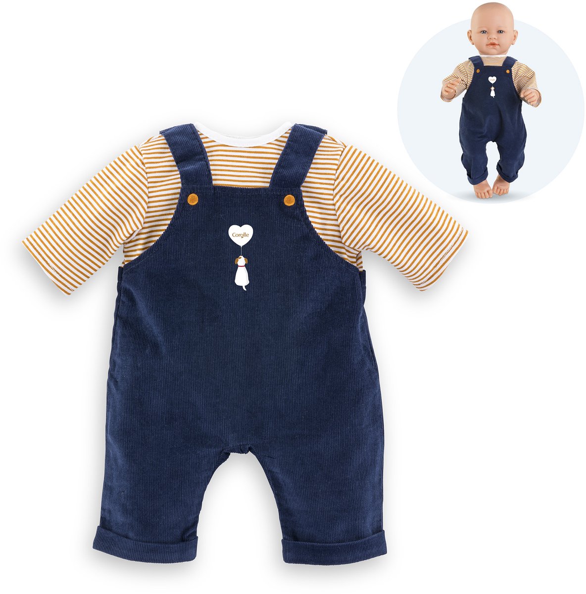Corolle T-Shirt und marineblauer Overall für Babypuppe, 42 cm