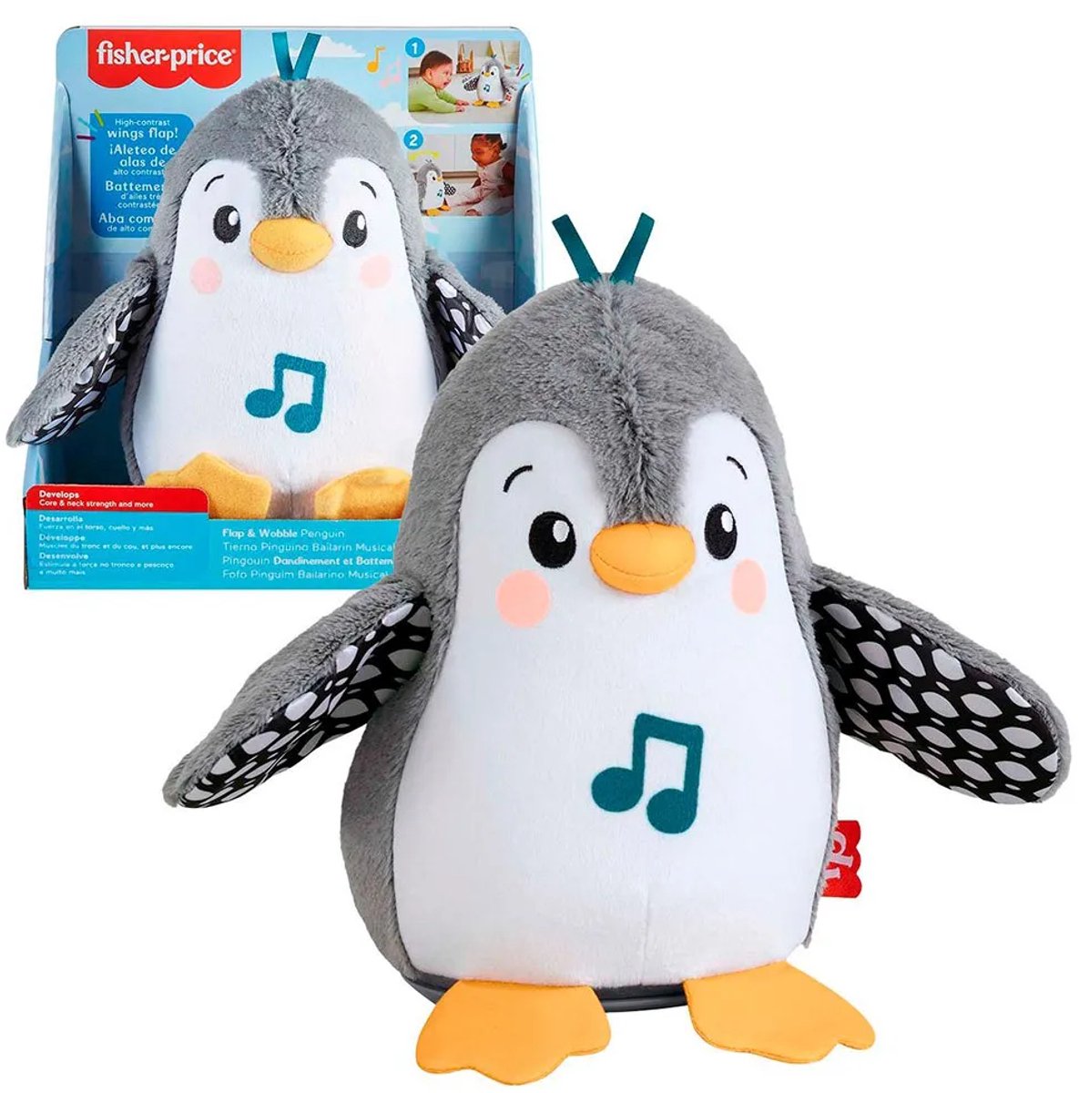 Fisher-price flap wobble penguin - 20 cm hoog - interactieve knuffel
