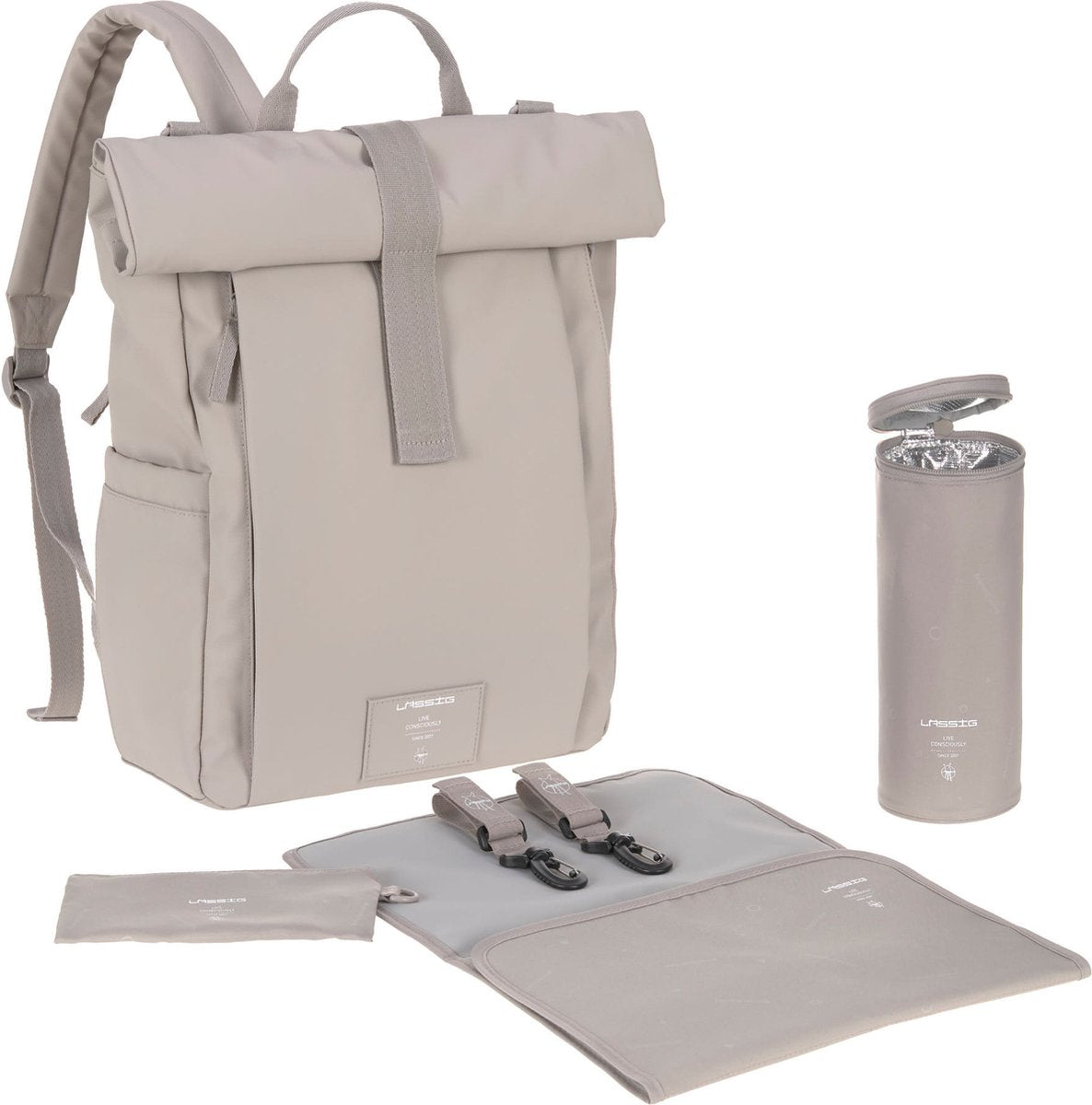 Lässig rolltop up luiertas backpack taupe - special edition