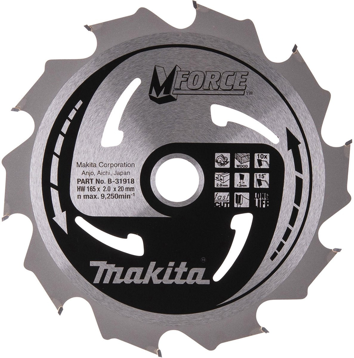 Makita ø 165mm asgat 20mm 10t cirkelzaagblad voor hout | mforce - b-31918