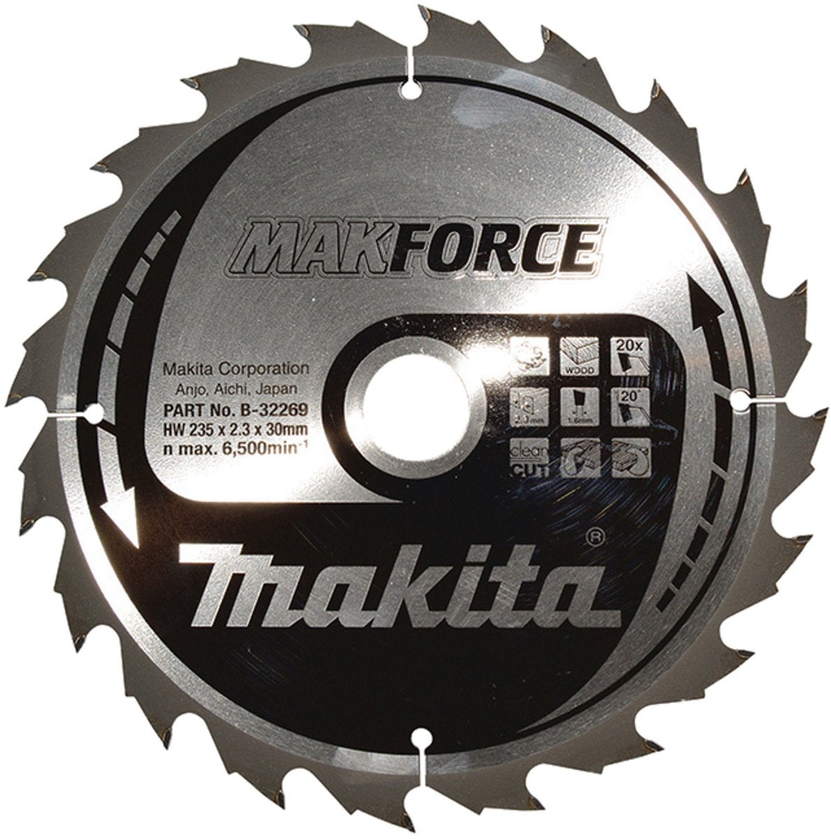 Makita ø 235mm asgat 30mm 20t cirkelzaagblad voor hout | makforce - b-32269
