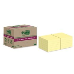 Post-it super sticky notes recycled | 70 vel | ft 76 x 76 mm | geel | pak van 12 blokken