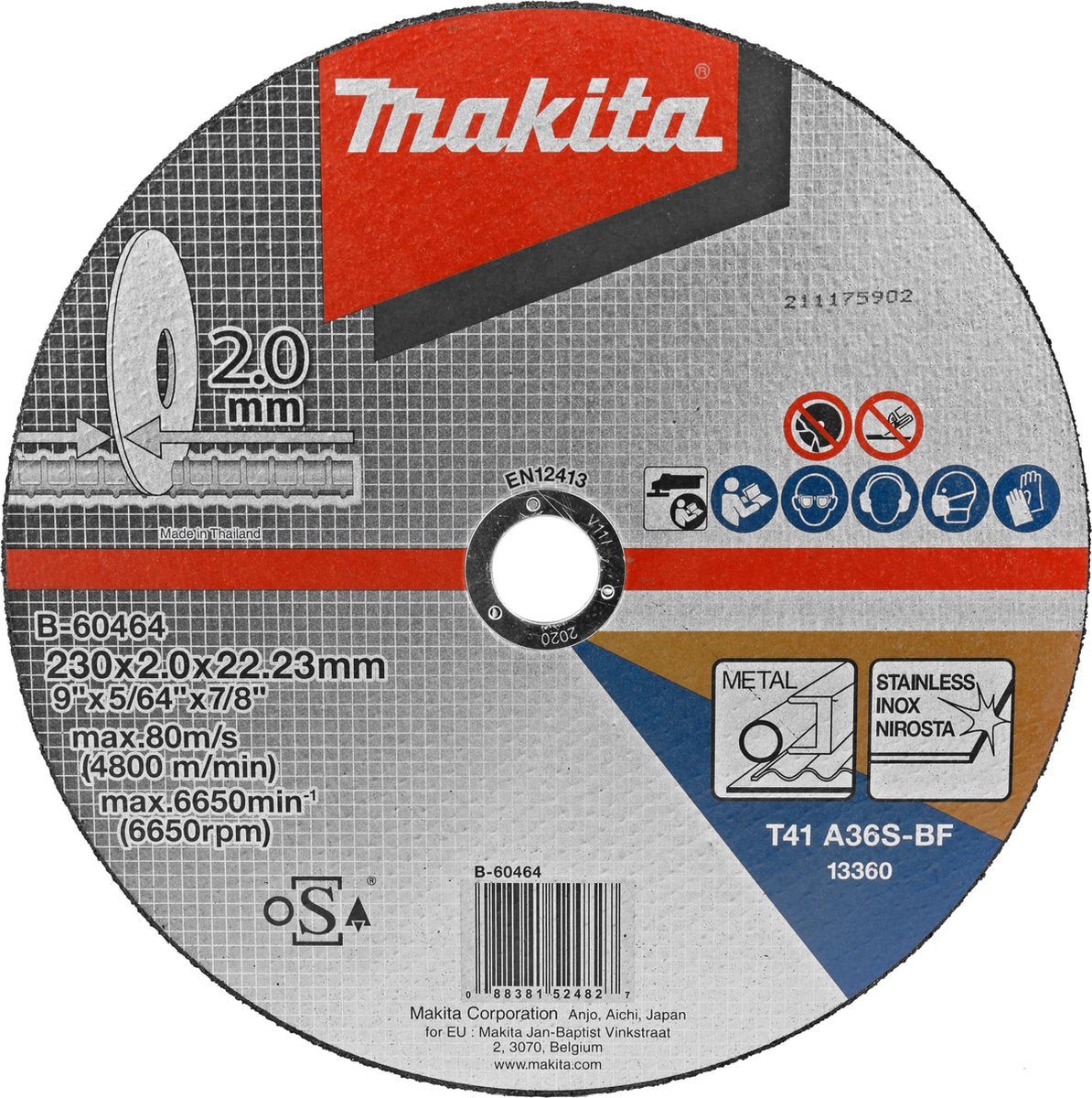Makita 230x2,0x22,23mm doorslijpschijf rvs staal - b-60464