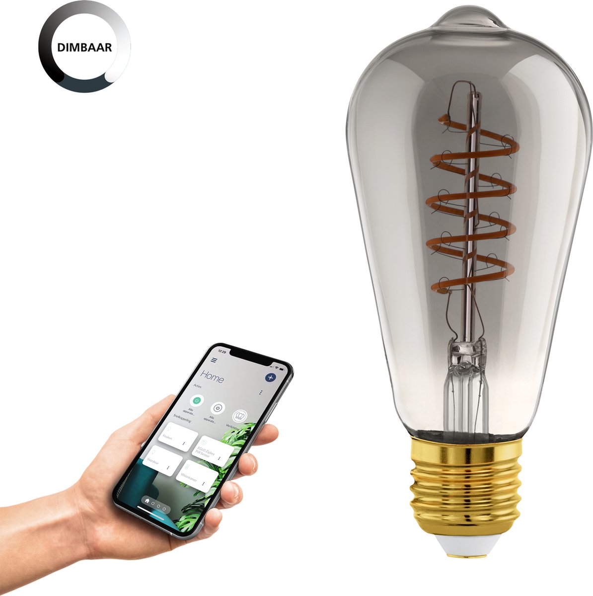 Eglo connect.z smart led lamp -e27 - ø 6,4 cm - smoke - rookglas - 2000k - dimbaar - zigbee