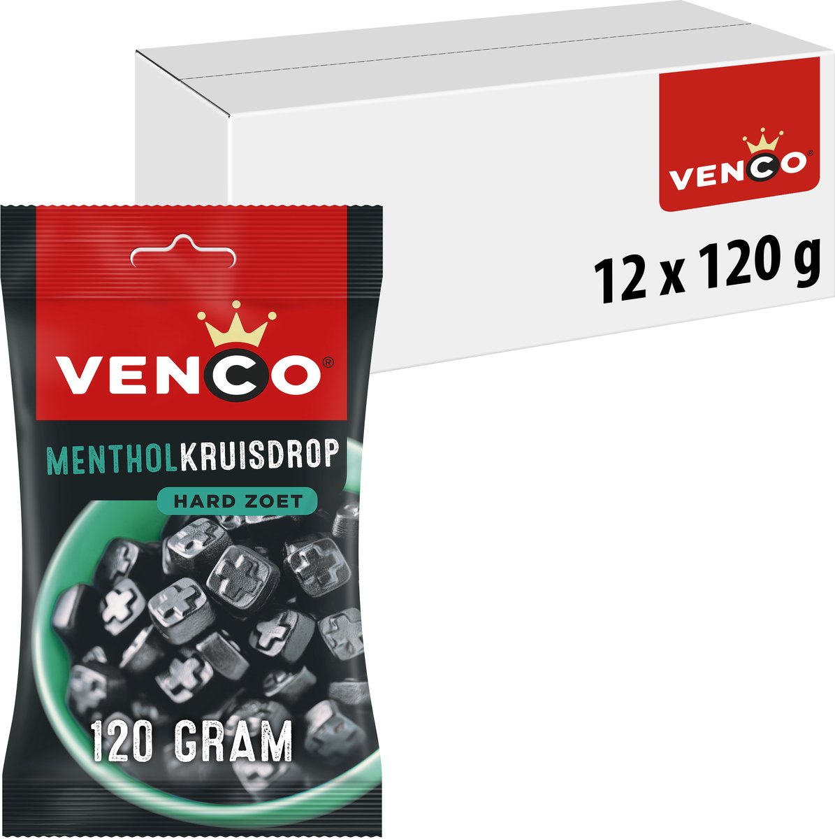 Venco menthol kruisdrop - drop - keelverfrissing - 12x120g