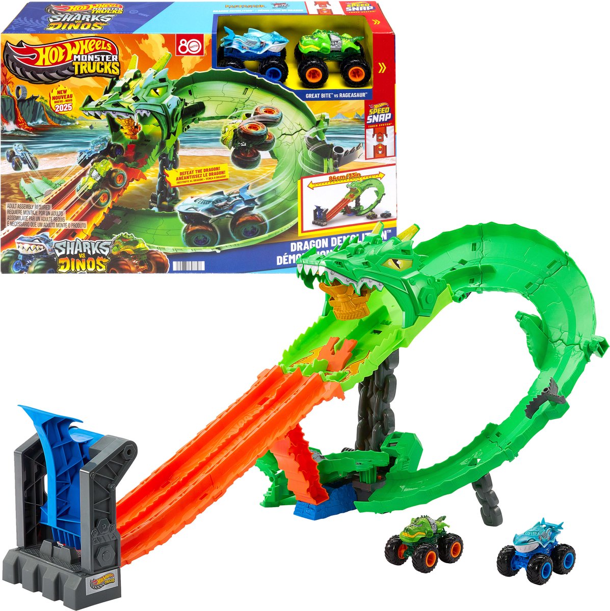 Hot Wheels Monster Trucks Haie gegen Dinosaurier Startset