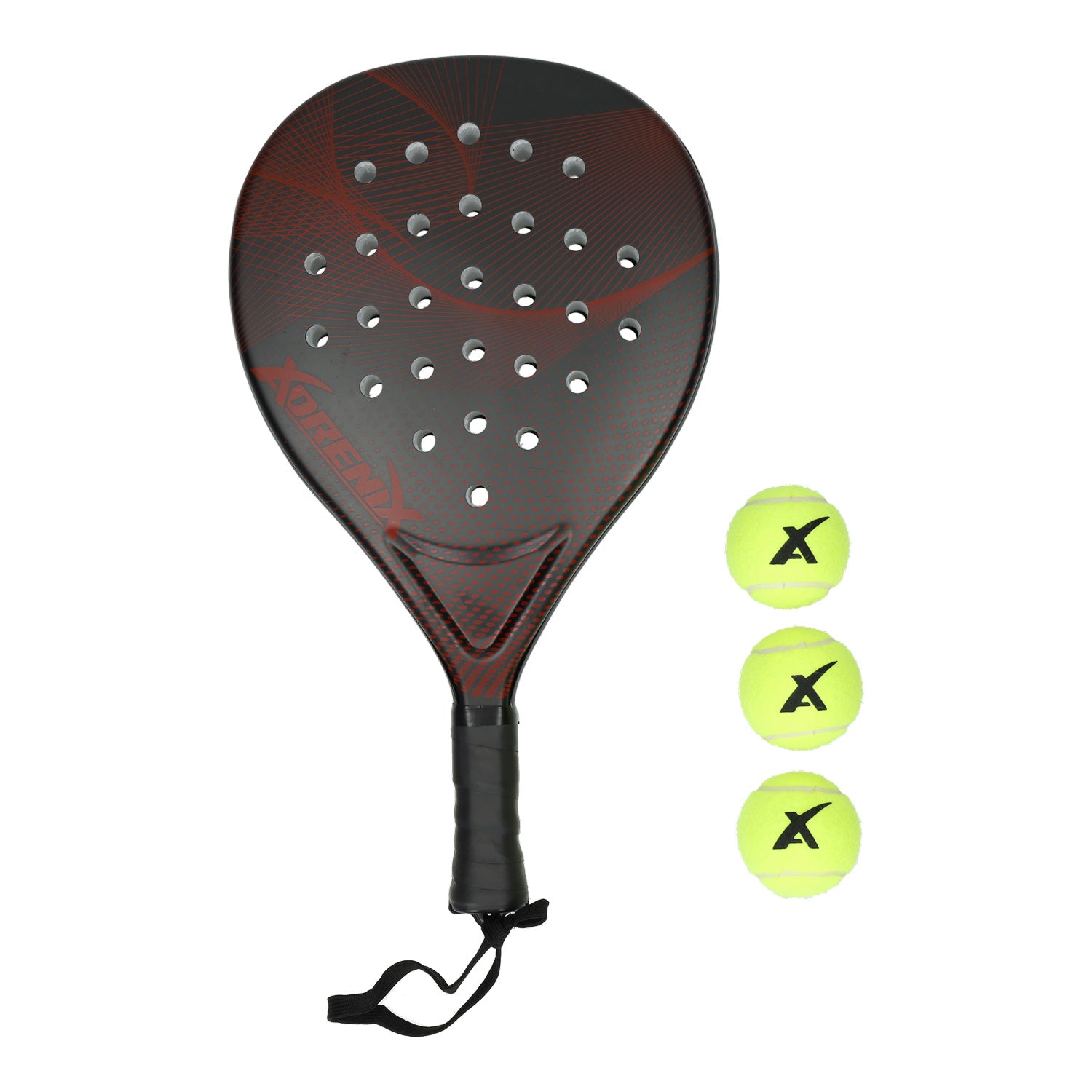 Adrenix Padel-Schlägerset mit 3 Bällen – rot