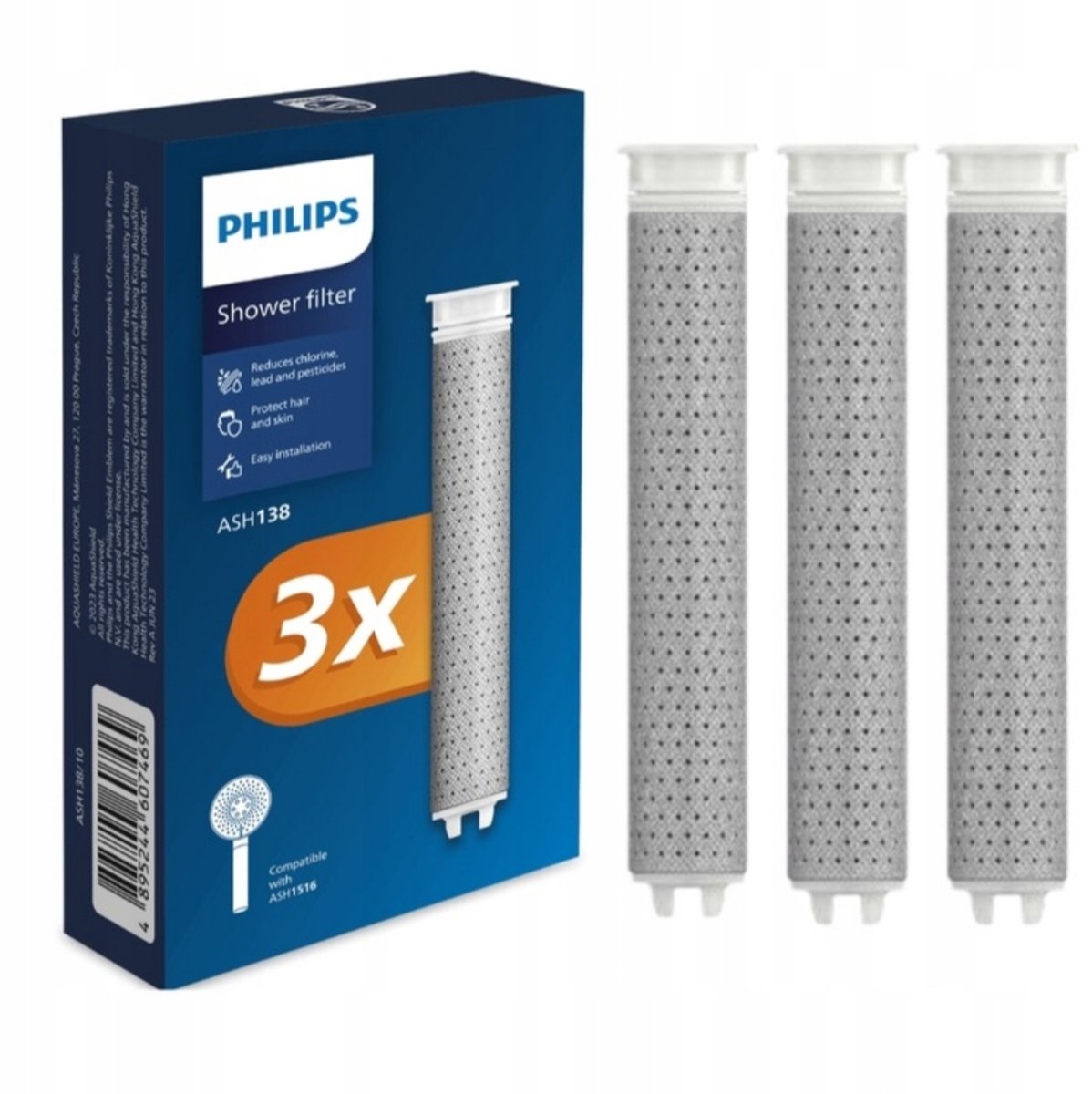 Philips ash138 vervangingsfilter voor ash1516ch douchekop - 3 stuks