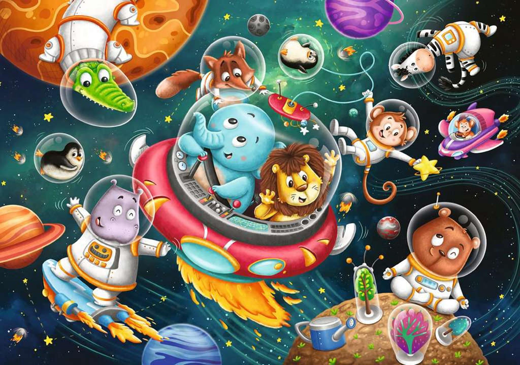 Ravensburger Puzzle Tiere im Weltraum, 12 Teile.