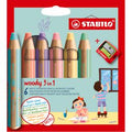Stabilo woody 3 in 1 pastel - multi talent kleurpotloden - etui met 6 kleuren puntenslijper
