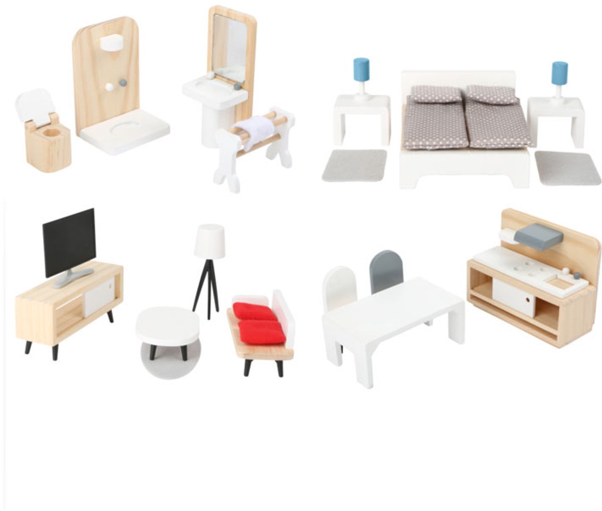 Small Foot - komplettes Puppenhausmöbelset aus Holz, 28-teilig.