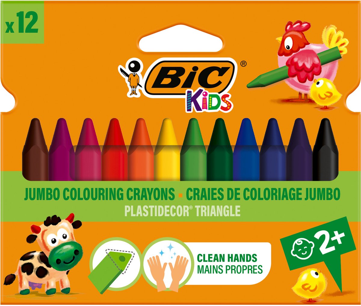 BIC Kids Plastidecor Dreieck-Farbkreide, 12 Stück.