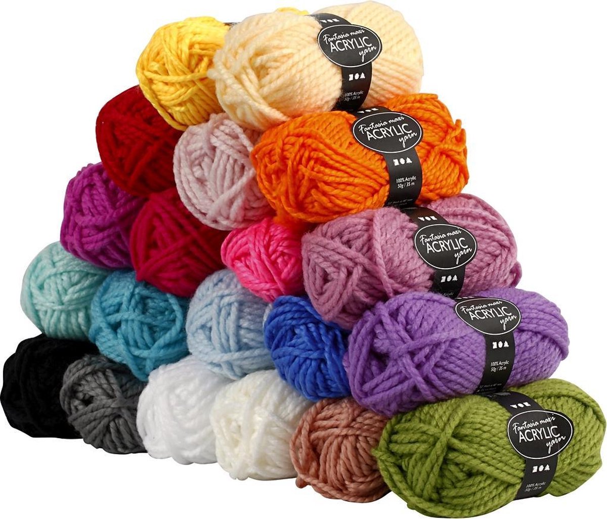 Creativ company fantasia acrylgaren, l: 35 m, maxi , diverse kleuren, 50 gr, 20 bol