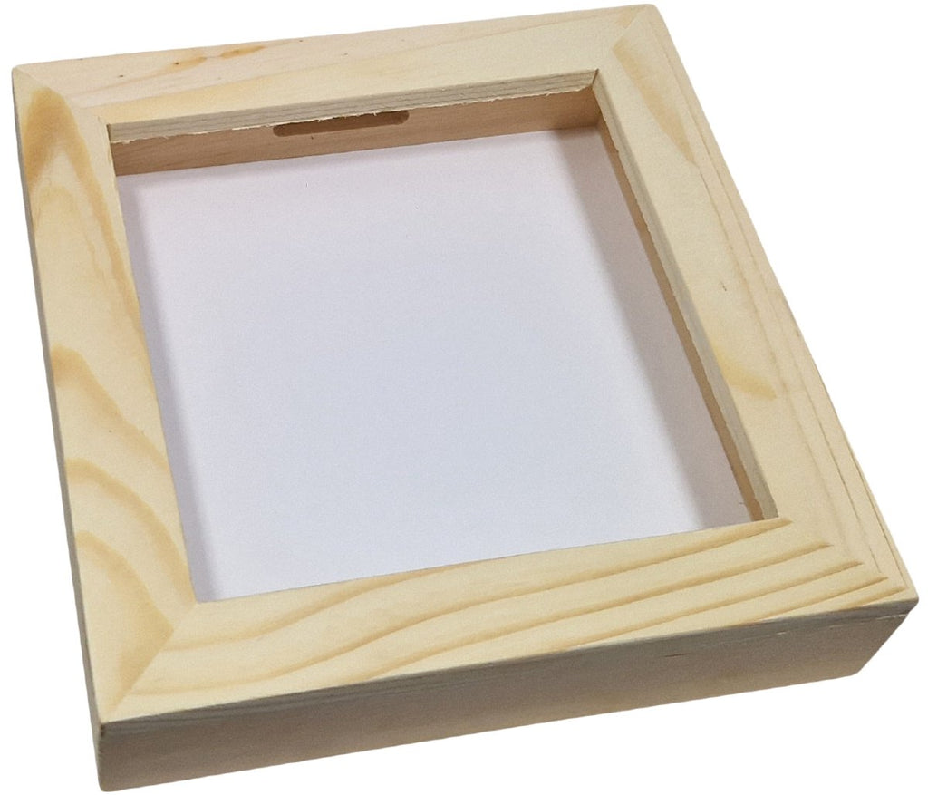 Spardose aus Playwood-Holz mit Plexiglas und weißer Rückwand, mittelgroß