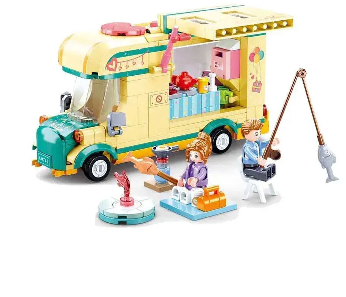 Sluban camper motorhome bouwspeelgoed kinderen vanaf 6 jaar – constructiespeelgoed modelbouw caravan met accessoires – bouwdoos met 314 bouwstenen en 2 minifiguren – m38-b0960