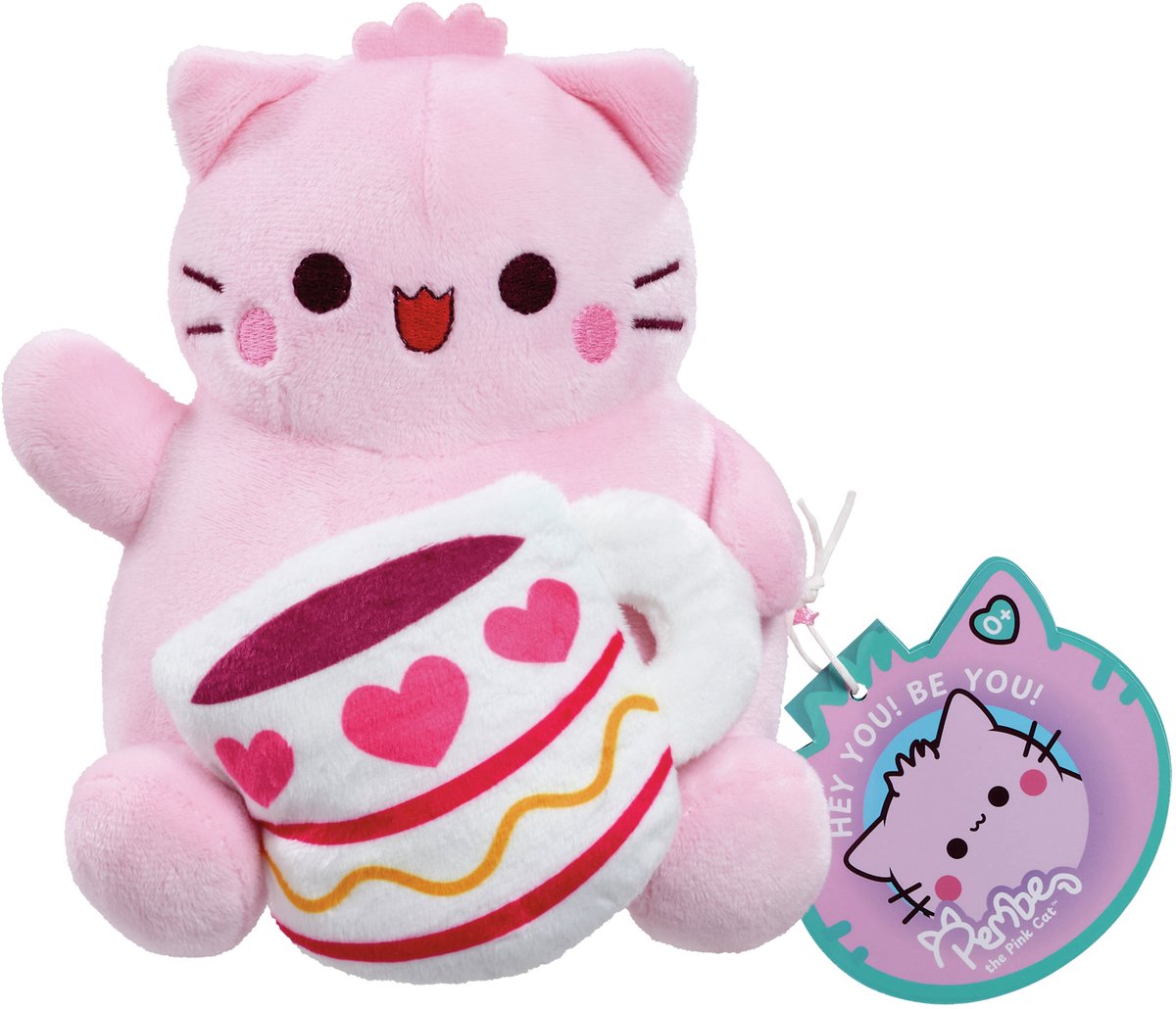 Pembe the pink cat – coffee knuffel – pluche – 15 cm