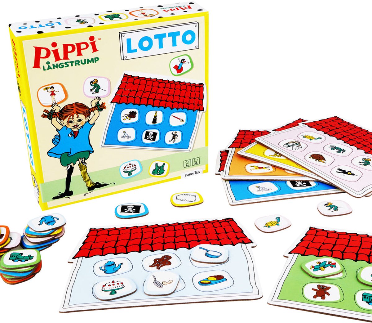 Barbo toys - pippi langkous lotto spel 36 stukjes - ontworpen in denemarken - educatief geheugenspel - spelletje voor jongens en meisjes - multicolor - vanaf 3 jaar