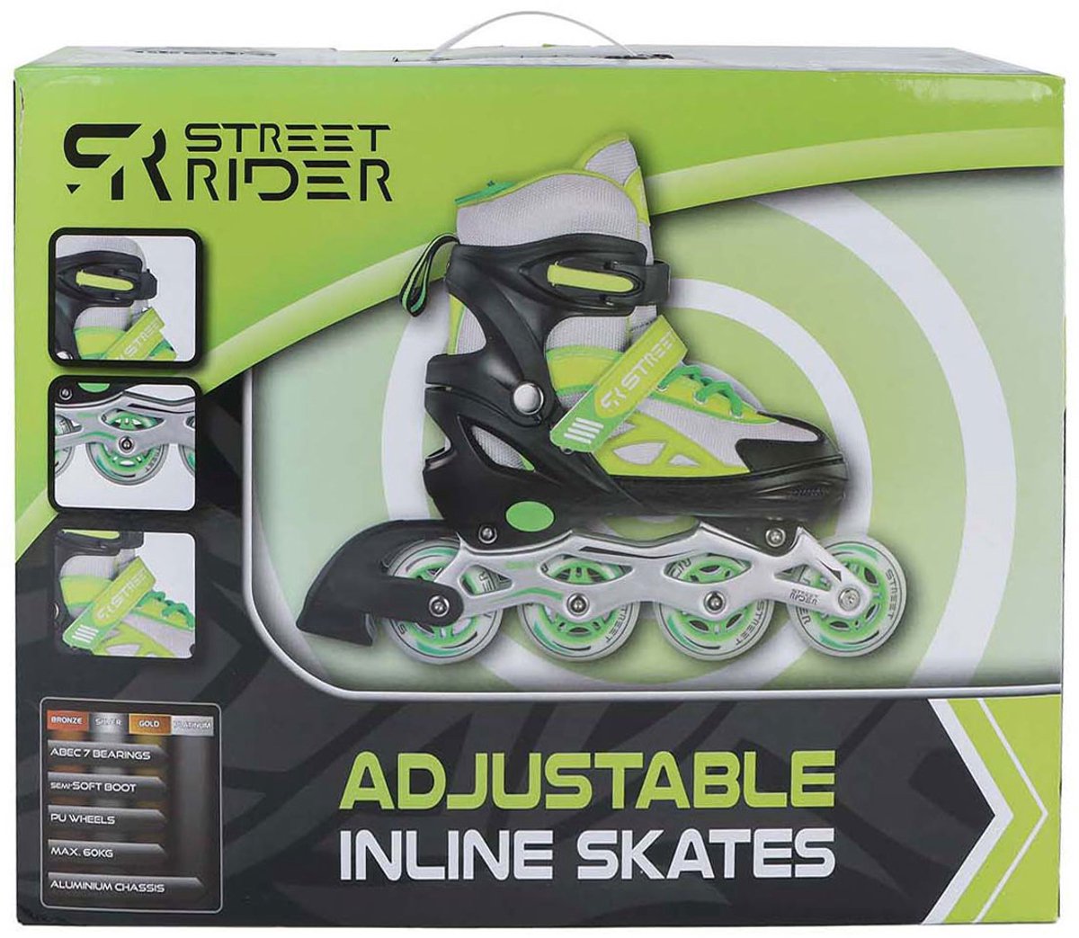 Street rider inline skeelers groen zwart verstelbaar, maat 29-32