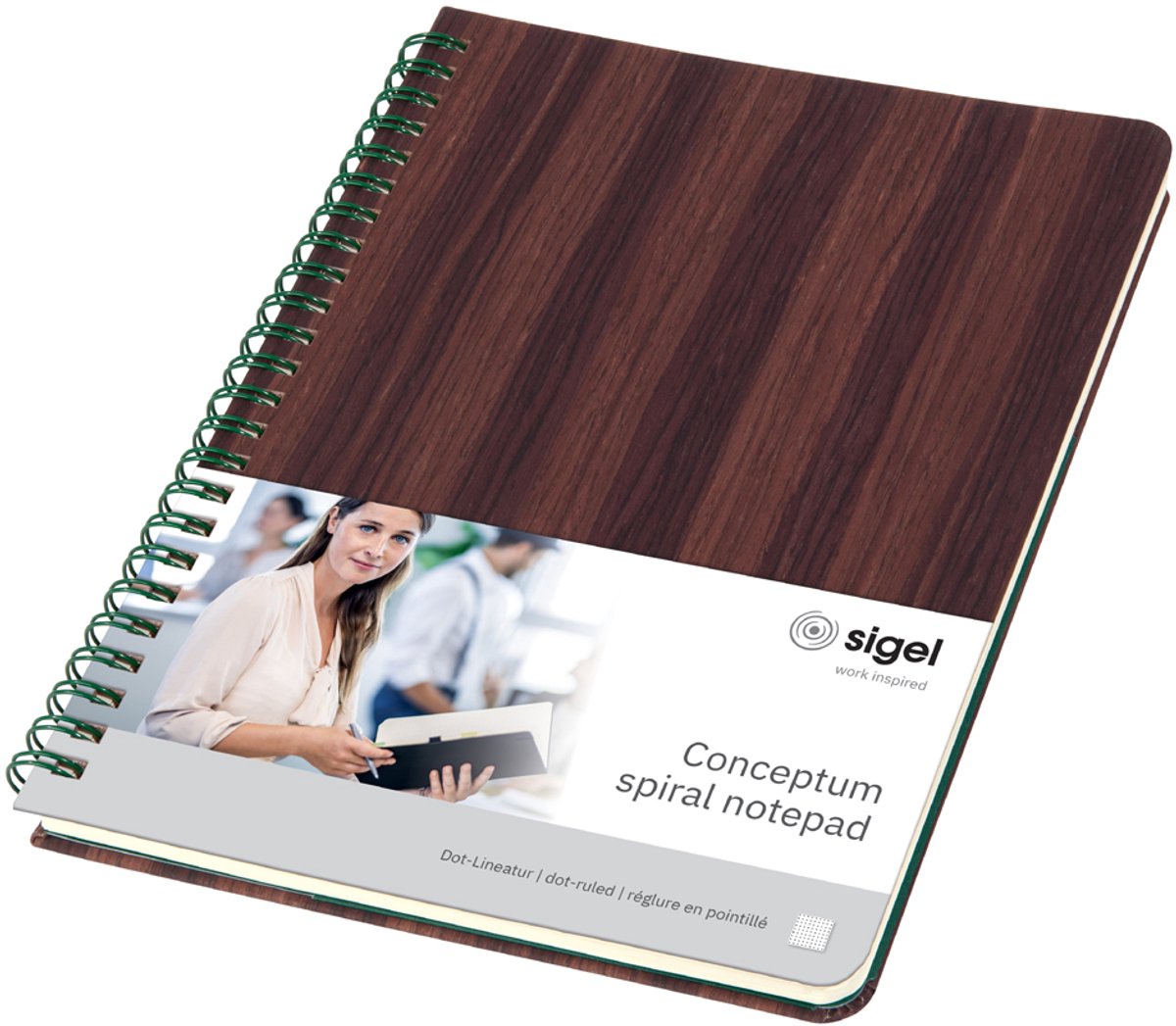 Sigel notitieboek a5 conceptum houtstructuur punt gelijnd spiraalgebonden