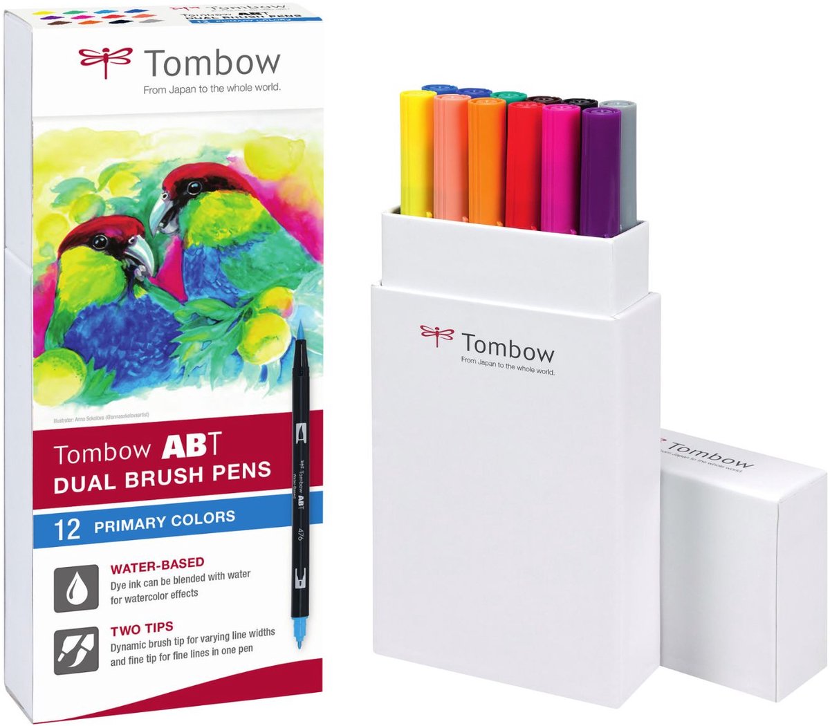 Tombow abt dual brush tekenpennen - brushpennen - primaire kleuren - set van 12 stuks
