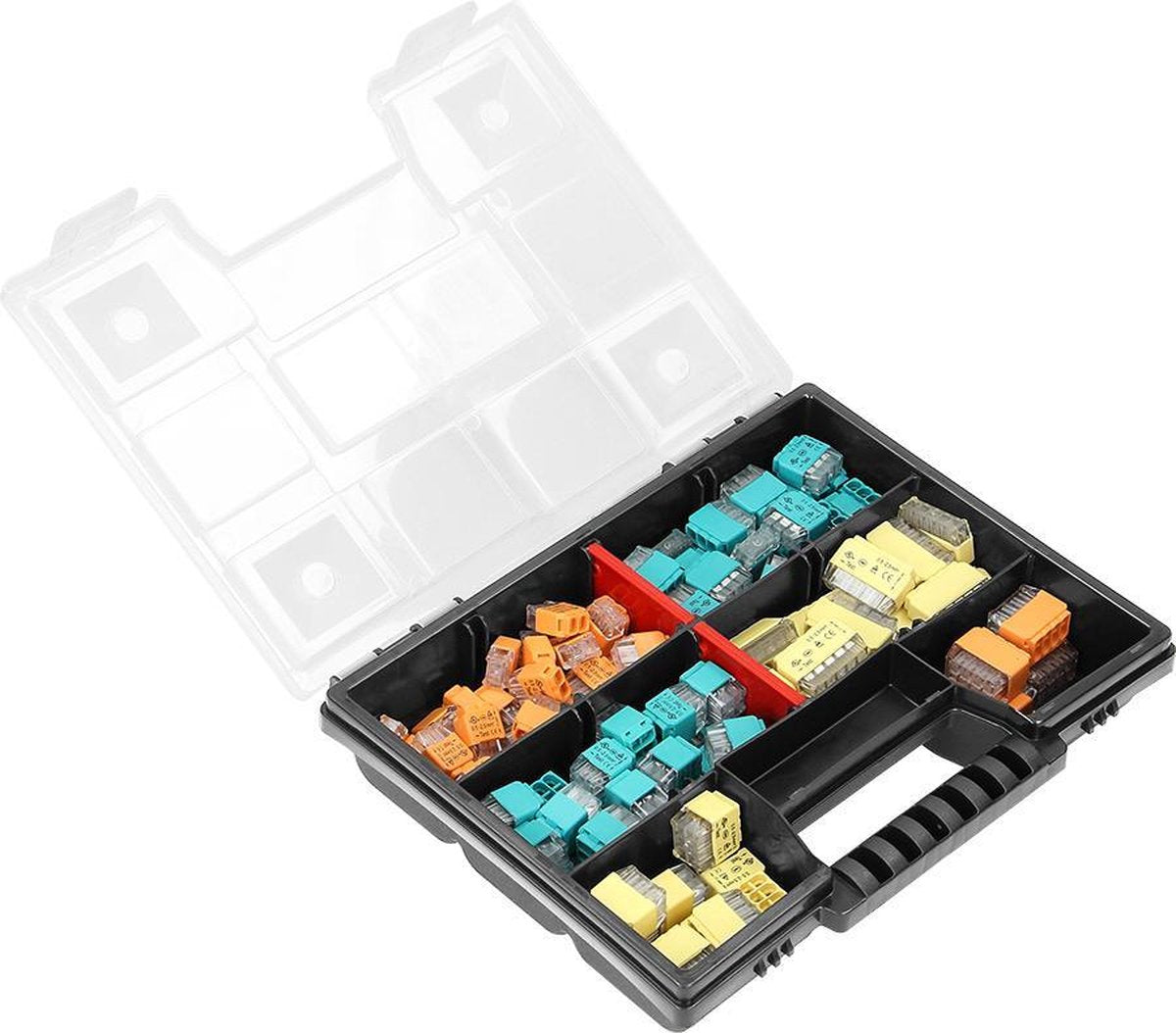 Orno transparante push-in connectoren in assortimentsdoos - 123 stuks - ideaal voor diy, klussen verbouwen (lasklemmen kabelverbinders)