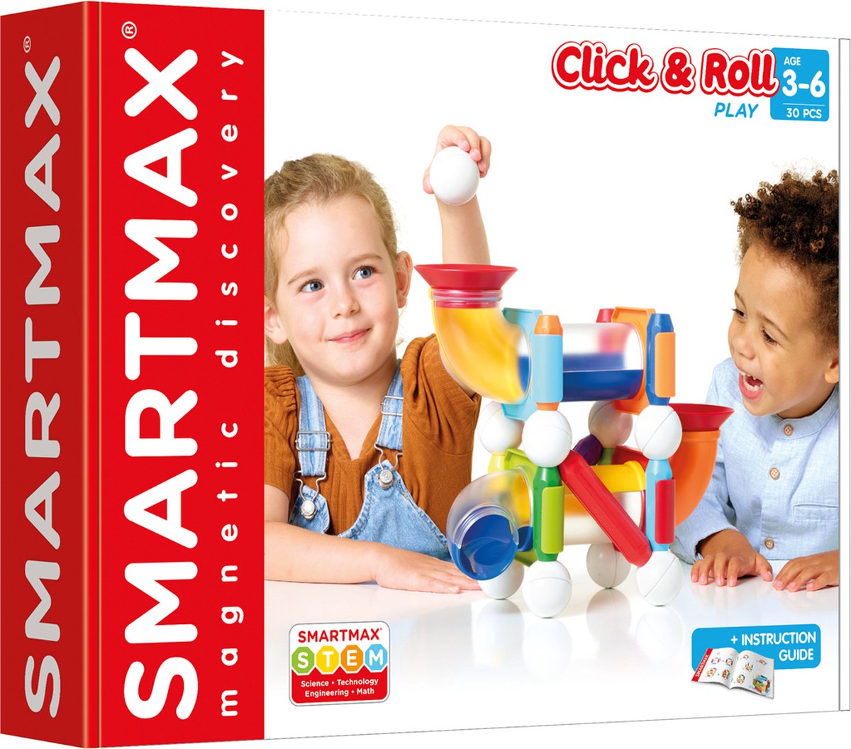 Smartmax click roll - magnetische ballenbaan - 30-delige bouwset met buizen en staven - educatief speelgoed voor kleuters - vanaf 3 jaar