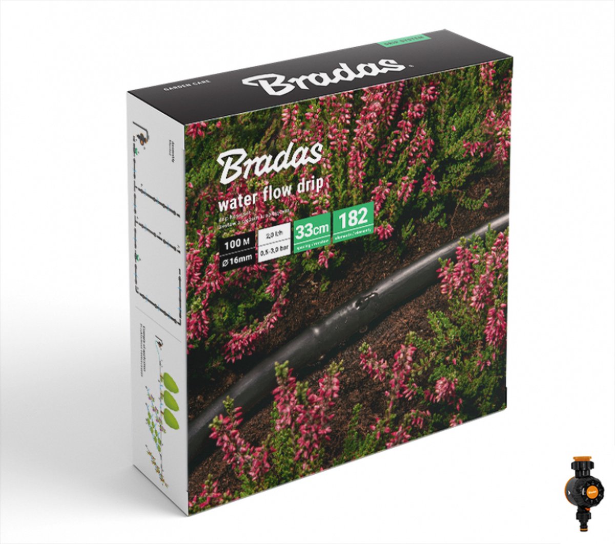 Bradas water flow drip druppelslang set – 100 m – inclusief timer – 182-delige accessoireset