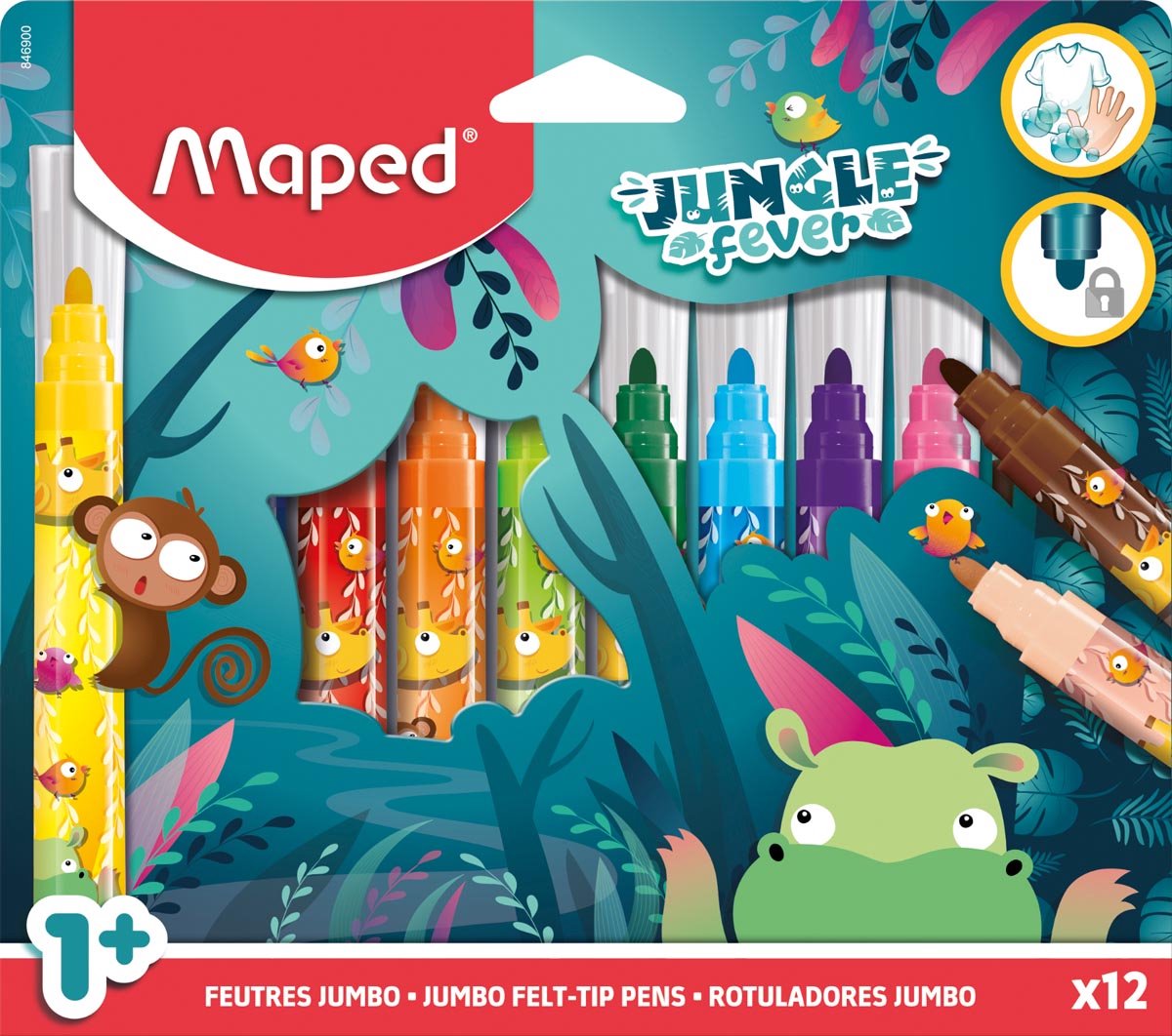 Maped office viltstift maped jungle fever jumbo set 12 kleuren