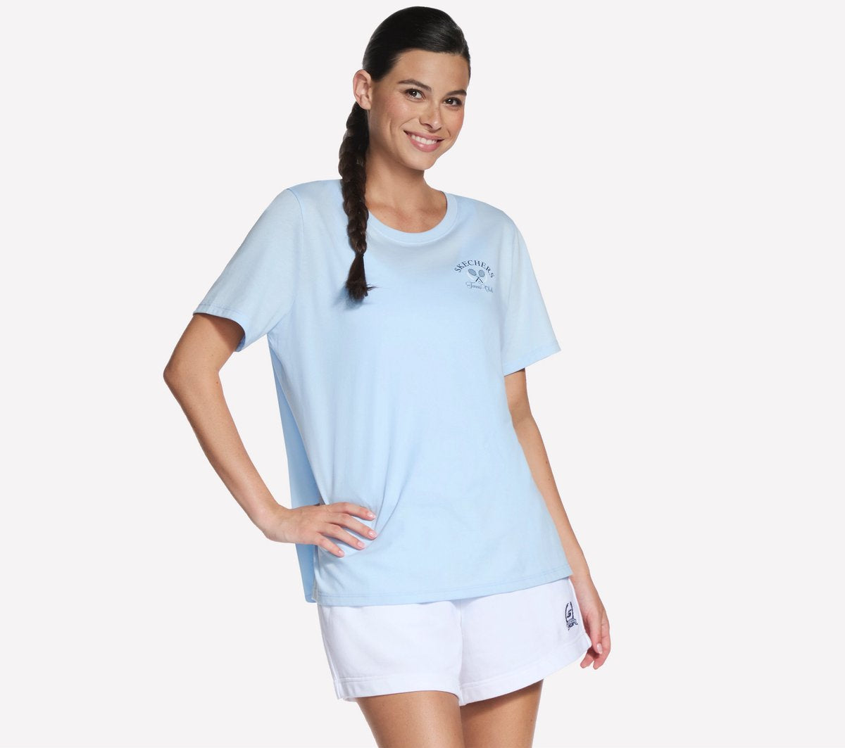 Skechers court classic ss tee dames t-shirt - blauw