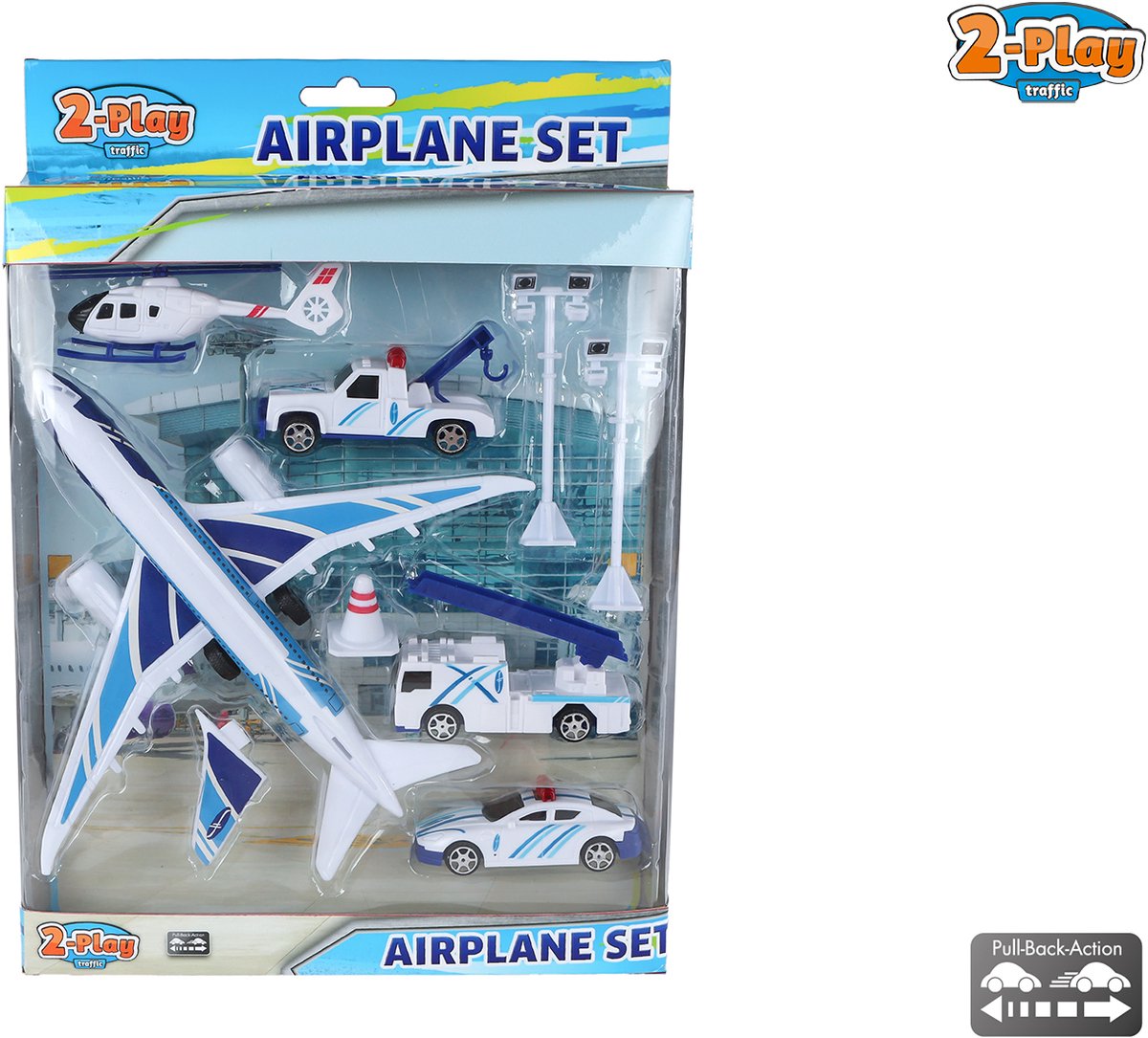 2-teiliges Flugzeug-Rückziehset mit 4 Fahrzeugen und Zubehör