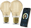 Calex slimme lamp - set van 2 stuks - wifi led filament verlichting - e27 - smart lichtbron goud - dimbaar - warm wit licht - 7w