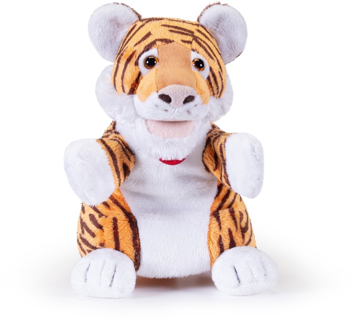 Trudi - puppets handpop tijger 17 cm - handgemaakt in italie - pluche knuffel - knuffeldier voor jongens en meisjes - oranje wit - beweegbare kop, poten en oren