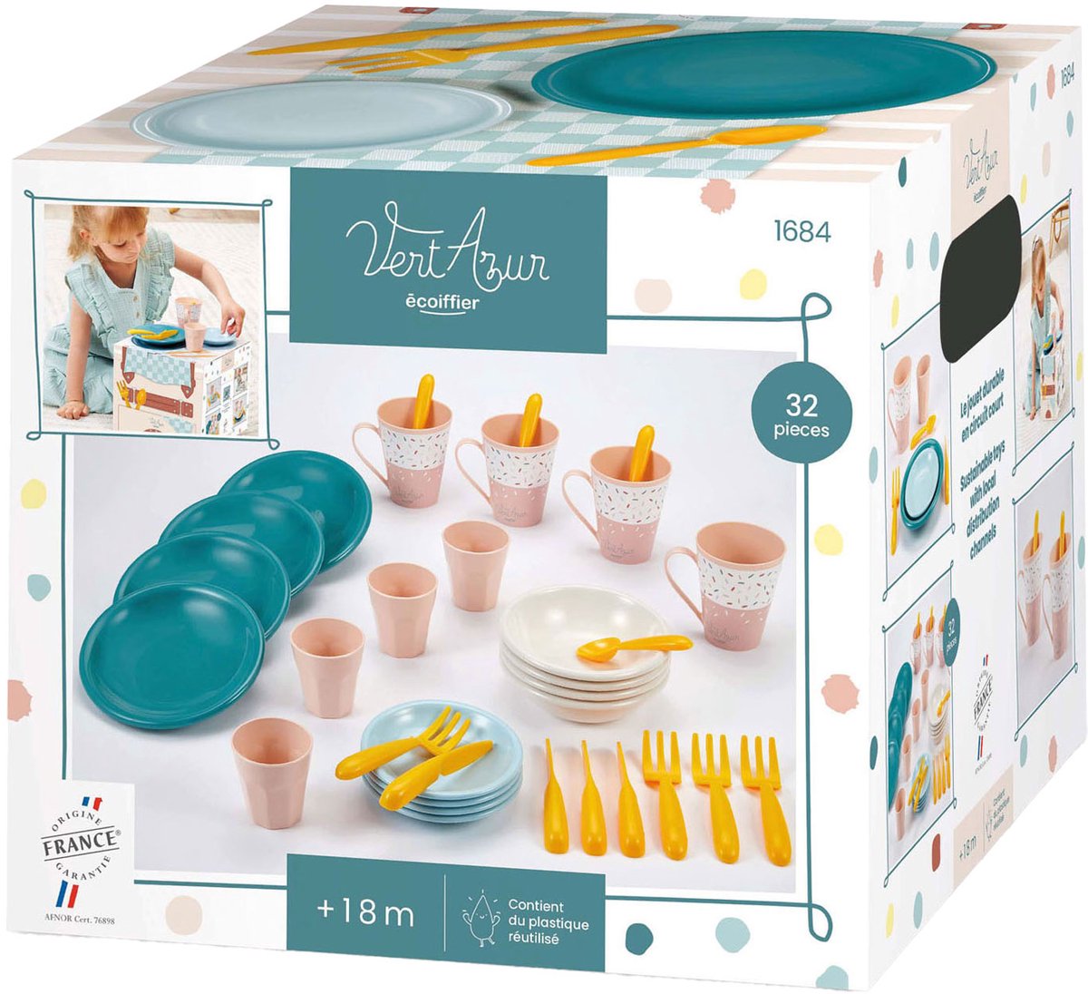 Ecoiffier Picknick-Spielset mit Picknickkorb aus Pappe, 32-teilig.