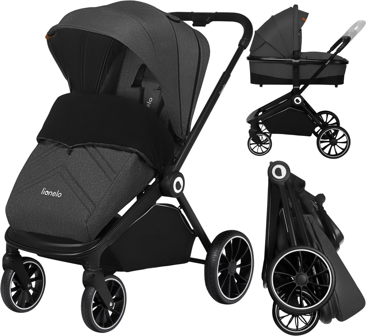 Lionelo mika 2in1 kinderwagen – wandelwagen reiswieg – omkeerbare zitting – compact opvouwbaar met zitje – xxl waterdichte luifel upf50+ – verstelbare rugleuning voetsteun – pu wielen met vering – inclusief accessoires set tot 22 kg