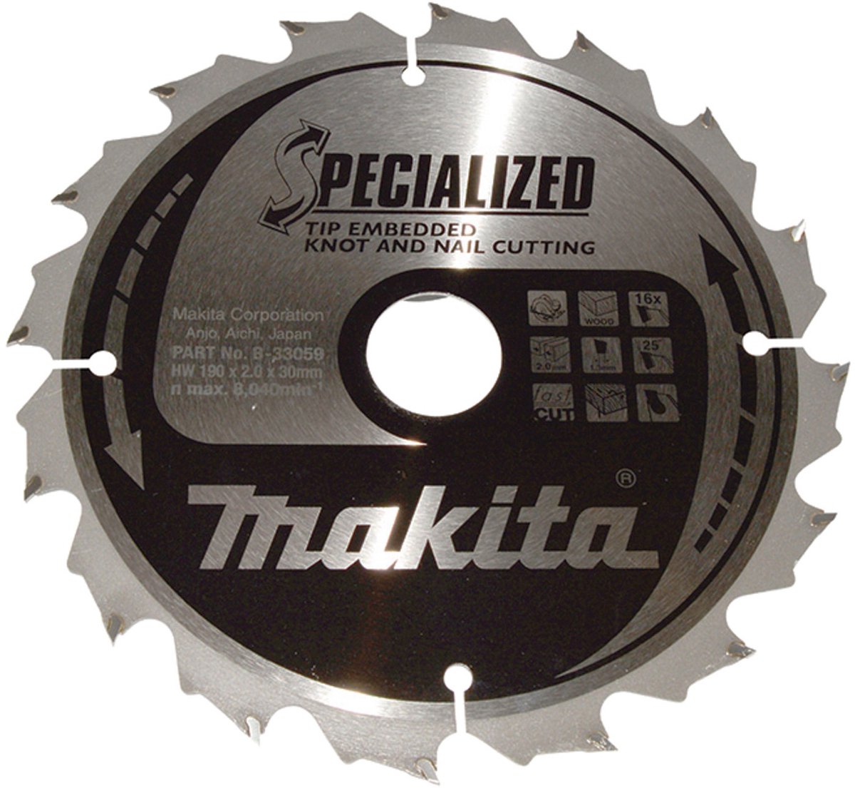Makita ø 190mm asgat 30mm 16t cirkelzaagblad voor hout | specialized - b-33059