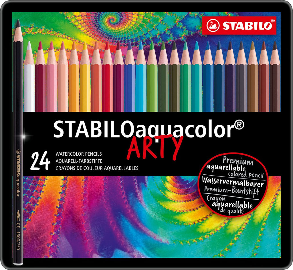 Stabilo aquacolor - premium aquarel kleurpotloden - arty - metalen etui 24 kleuren