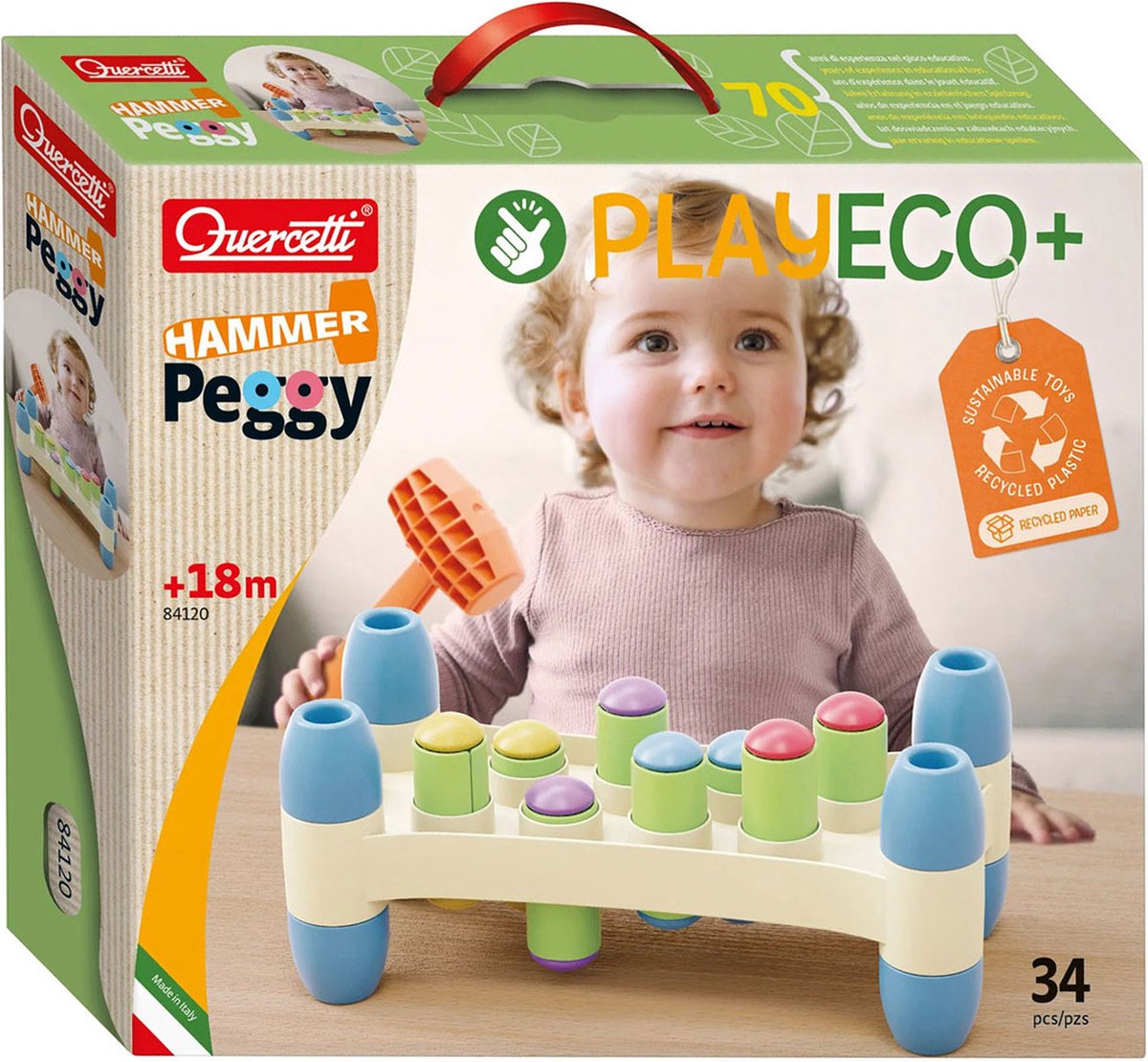 Quercetti spielt Öko-Hammerbank
