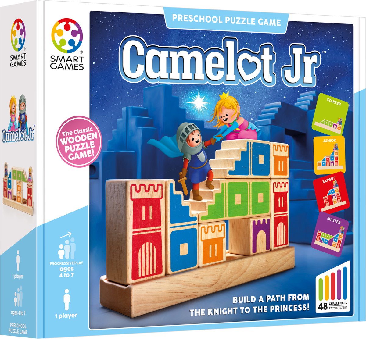 Smartgames camelot jr. - houten logisch denkspel - 48 opdrachten - ruimtelijk inzicht - educatief solospel - vanaf 4 jaar