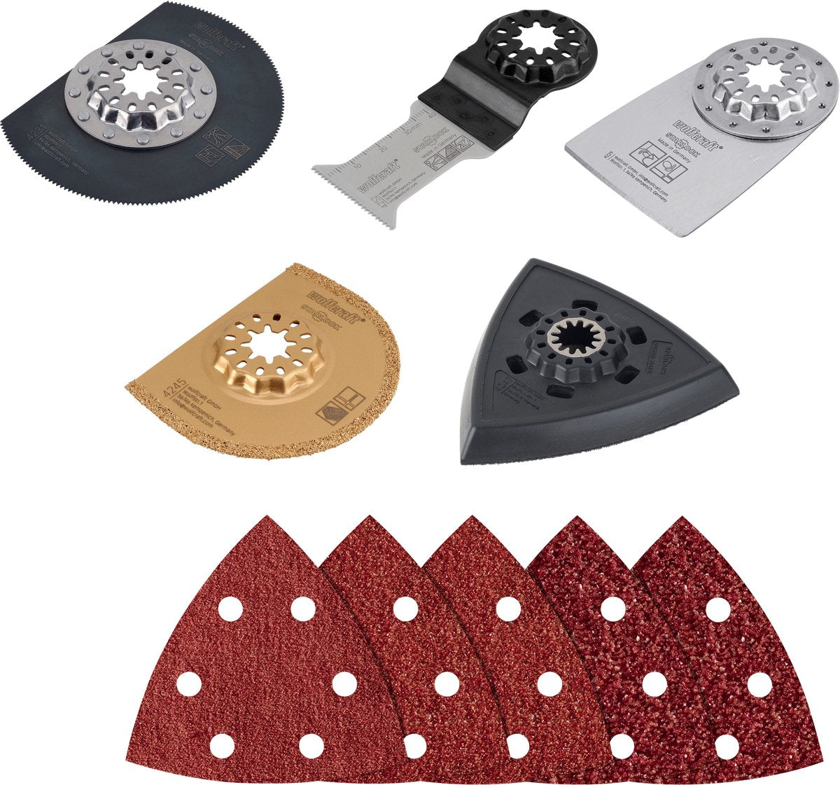 Wolfcraft - 10 delige multitool accessoireset - starlock accessoires - zagen, schrapen, snijden en schuren - 4267000