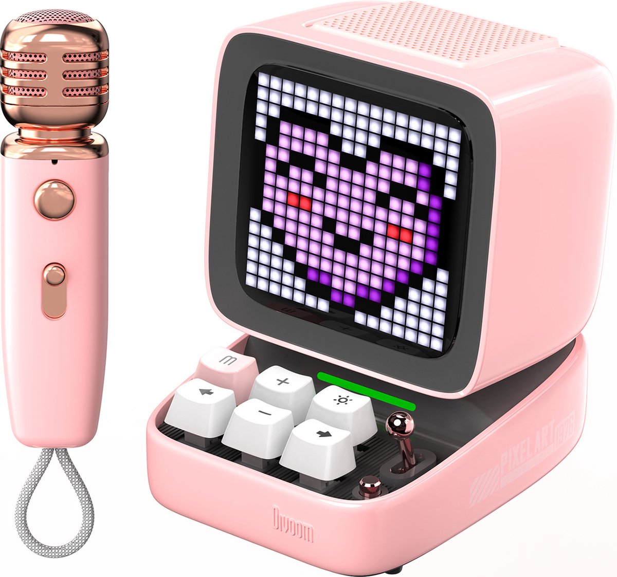 Divoom ditoomic - karaoke set - bluetooth speaker en microfoon - pixel art display - social media notificaties (roze)