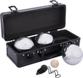 Engelhart metalen jeu de boules set – 3 ballen in zwarte aluminium koffer – pétanque set – metalen boules 74 mm 720 g – inclusief but – luxe draagkoffer –